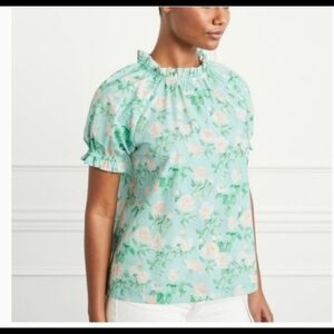 Hill House Green Puff Sleeve Ruffled Blouse